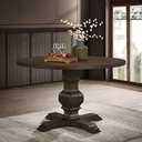 Roundhill Furniture Havre Pedestal Base Round Dining Table, Burnish Oak