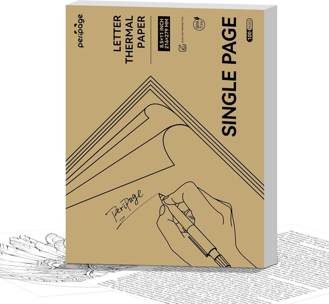 PeriPage Thermal Printer Paper 8.5''×11'' US Letter 100 Sheets Quick-Dry Single Page Thermal Paper for Portable Thermal Printer