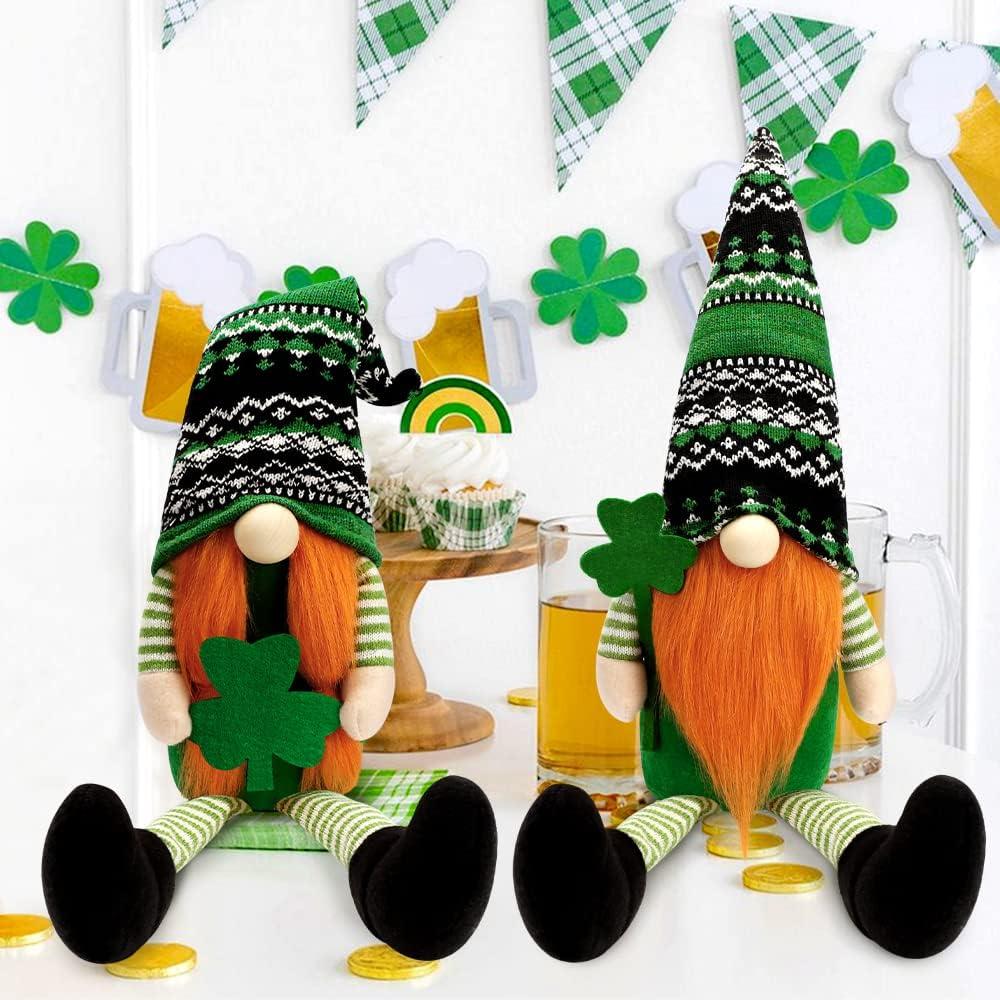 BINSUNS St. Patrick's Day Gnomes Plush - 2Pcs Green Irish Leprechaun Tomte Gnomes Doll St Patricks Day Decorations - Elf Standing Decor Table Ornaments Gnomes Decorations for Shelve