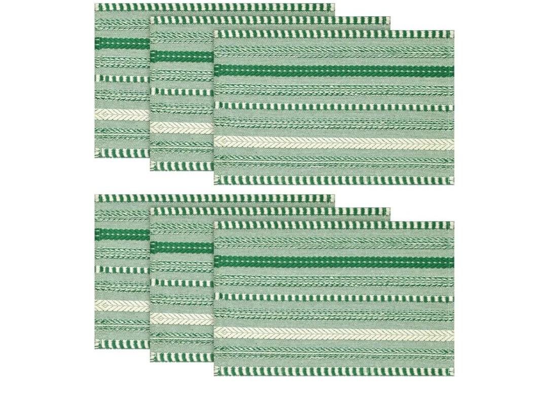 Artoid Mode Emerald Farmhouse Woven Braided Stripe Placemats Set of 6,12x18 Inch Seasonal Holiday Table Mats Party Kitchen Dining Decoration