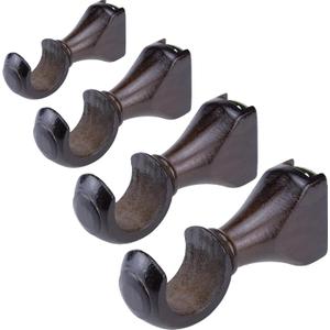 HEVSTIL 4-Pack Wood Curtain Rod Brackets,Return End Brackets for 1-2/5" Pole for Curtain Rods, Wall Mount, Dark Brown (1.37 inches)