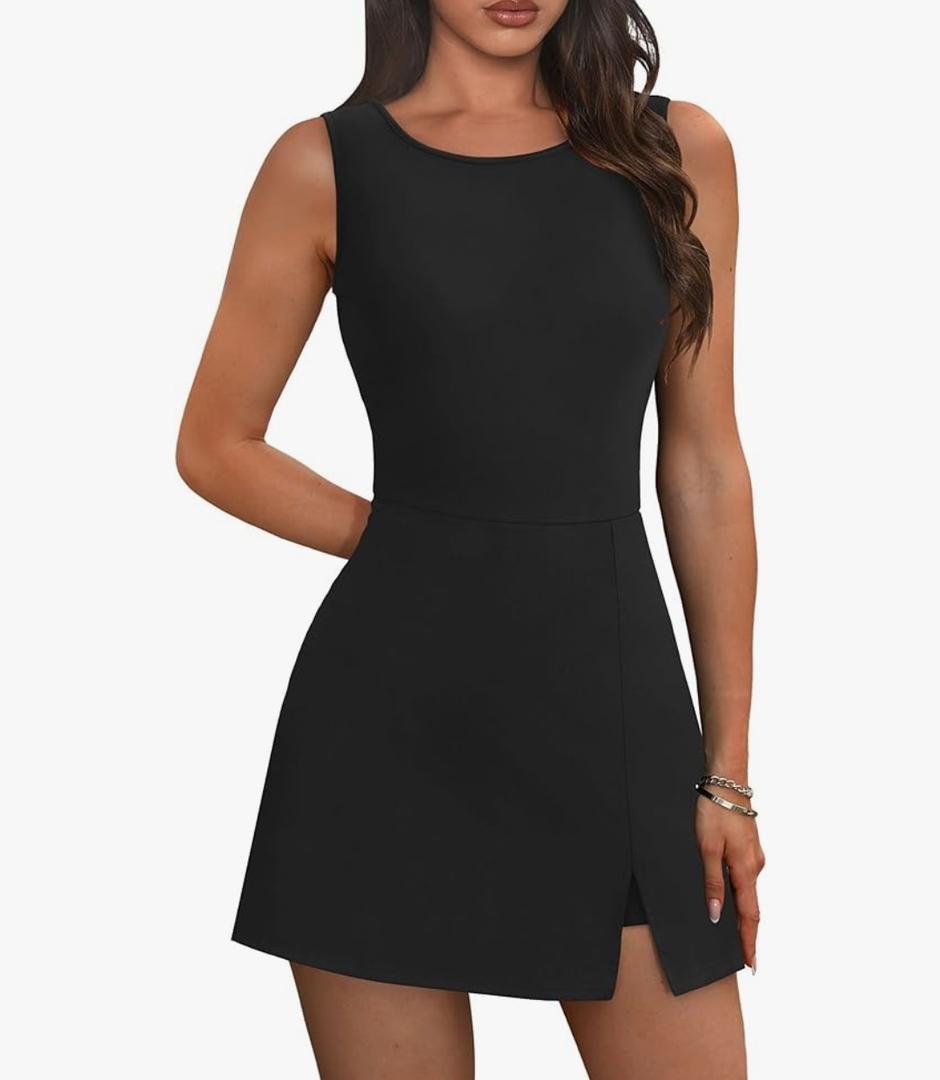 NIASHOT Athletic Dress for Women Mini Crew Neck Sleeveless Built in Shorts with Pockets Tennis Golf Dress.Size (XXL)