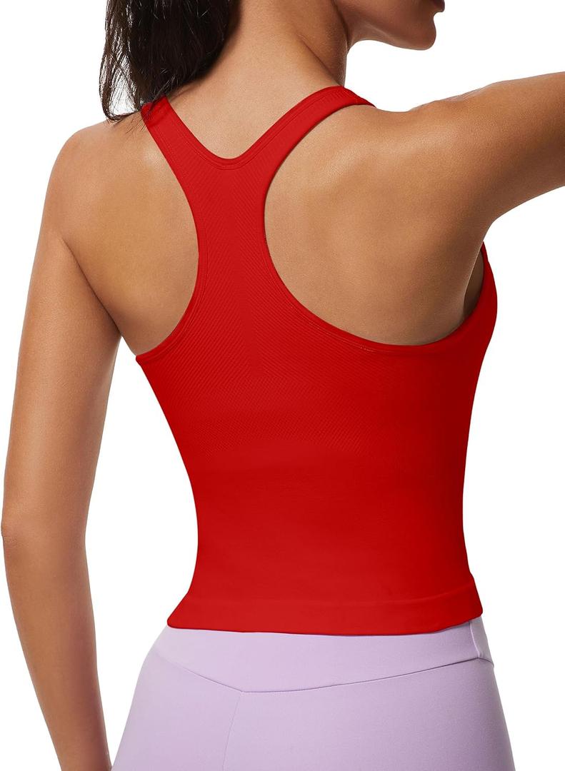 MathCat Workout Tank Tops for Women Racerback Basic Running Tanks Seamless Muscle Athletic Yoga Tops with Built in Bra (X-Small, Red)