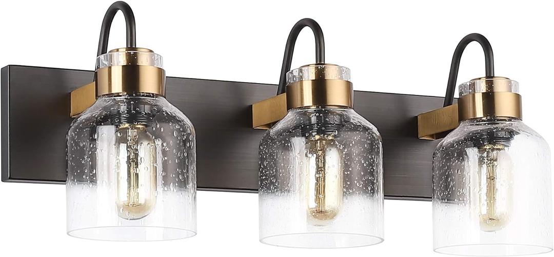 PRESDE Black Vintage Bathroom Vanity Light Fixtures Over Mirror Bath 3-Light Vanity Glass Globe Lighting