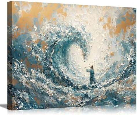 Jesus Canvas Wall Art Christian Jesus Walk On Water Wall Decor Picture Jesus Calms The Storm Poster Print for Living Bedroom Modern Home Decor Prepare To Hang