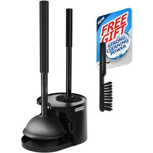 2 in 1 Toilet Plunger and Brush Set, Toilet Bowl Cleaning Combo, Groove Gap Brush, Black