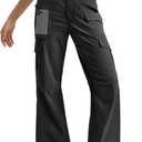 Moosehill Women's-Cargo-Hiking-Pants-High-Waisted Wide Leg Water Resistance Lightweight Stretch for Work Casual Outdoor (14, Black)