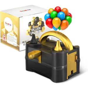 Bezente Balloon Pump Electric, Portable Balloon Inflator Pump Electric Air Pump for Balloons Dual Nozzle Electric Balloon Pump for Birthday Wedding Graduation Party Decorations (Black Gold)