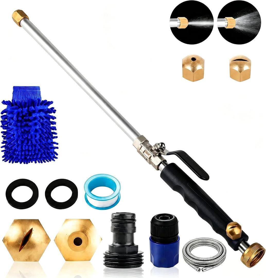 Upgraded Jet Nozzle Power Washer for Garden Hose, 2-in-1 Jet Nozzle High Pressure Hose Nozzle with 2 Different Nozzles and Hose Quick Connectors for Car Washing Patio Garden Outdoor Cleaning（Black）