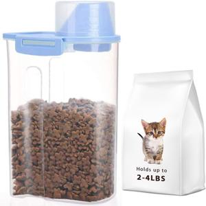 Pet Food Storage Container with Graduated Cup and Seal Buckles Food Dispenser for Dogs Cats (Blue)