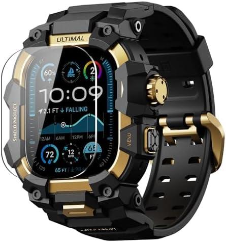 ULTIMAL Rugged Case with Band for Apple Watch 49mm,Compatible with Apple Watch Ultra/Ultra 2, Military Grade Shockproof Bumper Cover for iWatch Tactical Band Men (49mm,Gold)