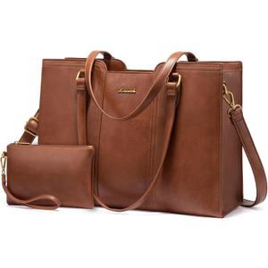 LOVEVOOK Laptop Bag for Women - Waterproof Work Bag for Women & Vintage Laptop Tote Purse with Wristlet (15.6 inch, Brown)