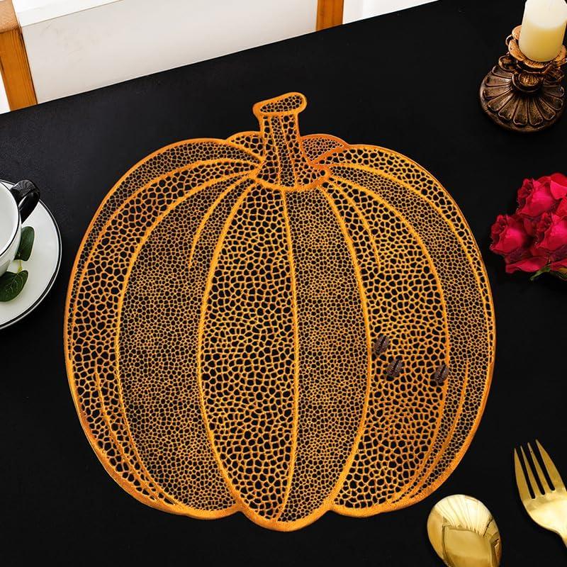 Pumpkin Placemats Set of 4 Halloween Thanksgiving Fall Harvest Place Mats Heat-Resistant Table Mats for Dining Table (Orange, 15 Inch)