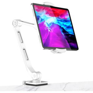 suptek Aluminum Tablet Desk Mount Stand 360 Flexible Cell Phone Holder for iPad, iPhone, Samsung, Asus and More 4.7-11 inch Devices, Good for Bed, Kitchen, Office (YF208BW) (White)