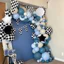 2 x Race Car Party Decorations  7PCS Black, White & Checkered Foil Balloons Set with Stars, Rounds & Checkered Number 4 Foil Balloons for 4th Racing Birthday Party Supplies