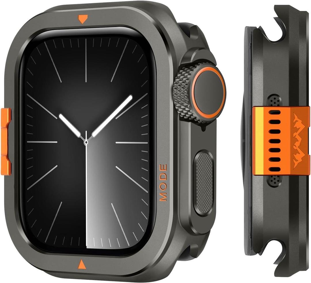 Suphart Metal Bumper Cover Compatible with Apple Watch Series 9/8/7 Case 45mm, [Turn 45mm into Ultra Look] Rugged Shockproof Protector with Back Frame for iWatch 45mm, Graphite