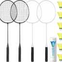AboveGenius Badminton Rackets Set of 4 for Outdoor Backyard Games, Including 4 Rackets, 6 Nylon Badminton Shuttlecocks, Lightweight Badminton Racquets for Beginners, Large