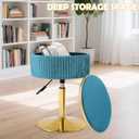 Adjustable Vanity Stool with Storage, 360 Swivel Makeup Stool Chair Small Velvet Round Ottoman with Gold Base for Bedroom (Blue)