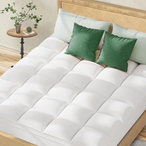Queen Mattress Topper for Back Pain Relief, Extra Thick Pillow Top Plush Mattress Pad with Deep Pocket, Soft Pillowtop Queen Size Bed Toppers Filled Fluffy Down Alternative, White