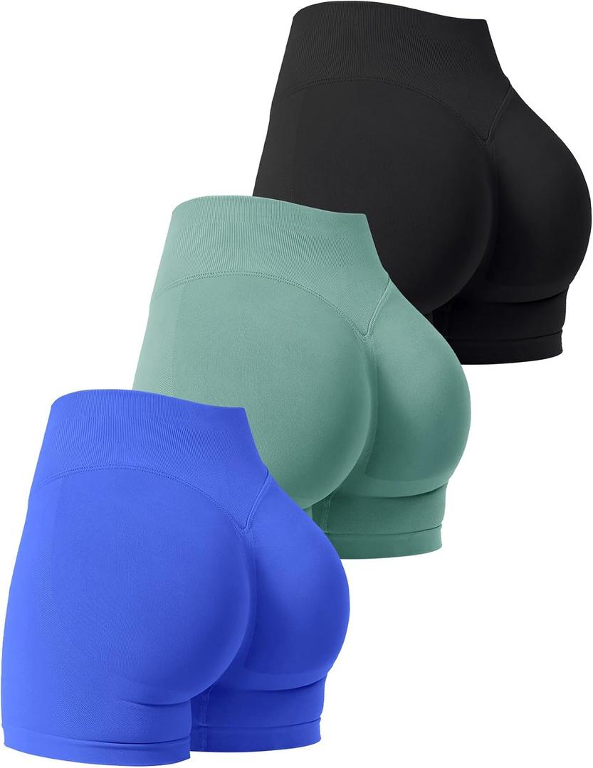 3 Pack Workout Gym Shorts Women Scrunch Butt Lifting Seamless High Waist Yoga Booty Shorts for Women M