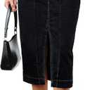 luvamia Jean Skirts for Women Denim Trendy Casual Stretchy High Waisted Midi Front Pockets Below Knee Skirt with Slit, small