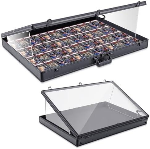 Memorywuu Trade Show Display Case Portable Aluminum Sports Card Table Top Display Case Frame Clear Acrylic Showcase Cabinet Box with Lock for Trading Cards Jewelry Collectibles(Black,36"x24")