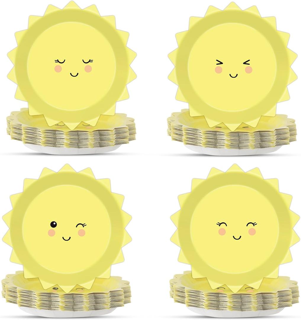 48 Pcs Yellow Sunshine Party Plates First Trip Around The Sun Paper Plates Sunshine Dinner Plates Summer Disposable Tableware for Sun 1st Birthday Party Supplies Baby Shower Birthday Decorations