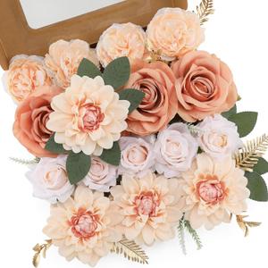 Floweroyal Artificial Flowers Fake Rose Flowers Dahlia with Stems for DIY Wedding Bridal Bouquets, Baby Shower, Floral Arrangement, Table Centerpieces, Home Decorations (Nude Color)