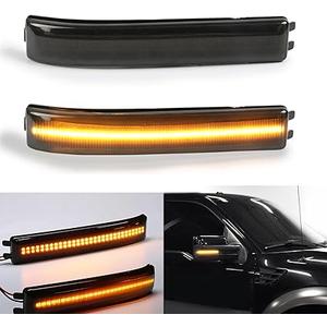 2x Smoked Lens Sequential Amber Full LED Side Mirror Marker Lights Compatible With 2009-2014 Ford F150 , 2010-2014 SVT Raptor, Replace OEM Amber Bulb-Less Reflectors