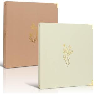 Aesthetic 3 Ring Binder Set of 2 - Sturdy 1 Inch Binder Fits Letter Sized Paper - A Cute Three Ring Holder for Women or Men with Pocket Easily Organizes Your Paperwork for School, Office or Work (Beige-pink)