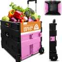 Inspired Living Ultra-Slim Rolling Collapsible Storage Pack-N-Roll Utility-carts, with Telescopic Handle, for Home, Garden, Shopping, Office, School use, Medium, Pink & Black