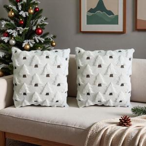 18x18 inch Christmas Pillow Covers Set of 2 Xmas Soft Plush Christmas Tree Reindeer Throw Pillow Cases Winter Xmas Tree Cushion Case for Sofa Living Room (White)