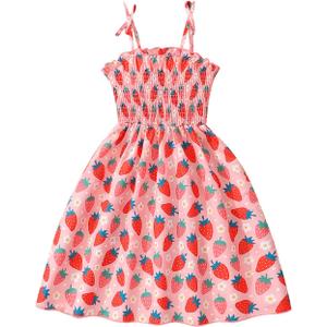 CM-Kid Toddler Girl Sleeveless Dinosaur Sunflower Dresses Summer Beach Outfit Strawberry Butterfly Ladybugs Sundress (5-6 Years)