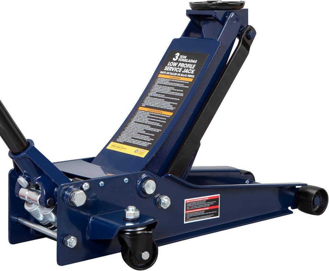 TCE ATZ830026XU-2 Ultra Low Profile Floor Jack: Heavy Duty Hydraulic Steel Service Jack with Dual Piston Quick Lift Pump and Detachable Handle, 6,000 LBS Capacity (3 Ton), Blue