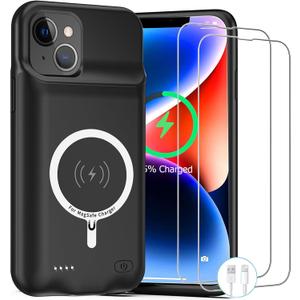 Battery Case for iPhone 14, Upgraded 10000mAh Rechargeable Portable Charging Case with Wireless Charging Compatible for iPhone 14 (6.1 inch) with Carplay Extended Battery Pack Charger Case (Black)
