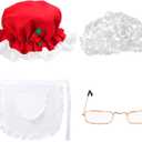 Christmas Mrs. Claus Costumes Set 4 Pcs With Mrs Claus Hat Old Lady Curly Wig Grandma Glasses Apron For Women Adult
