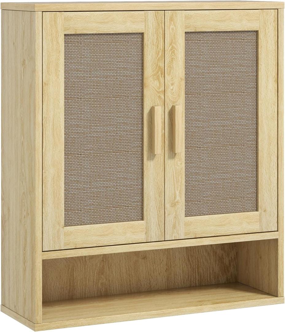 HOMCOM Bathroom Wall Cabinet, Wall Mounted Bathroom Cabinet, Over The Toilet Medicine Cabinet with 2 Doors and Adjustable Shelf, Distressed Oak