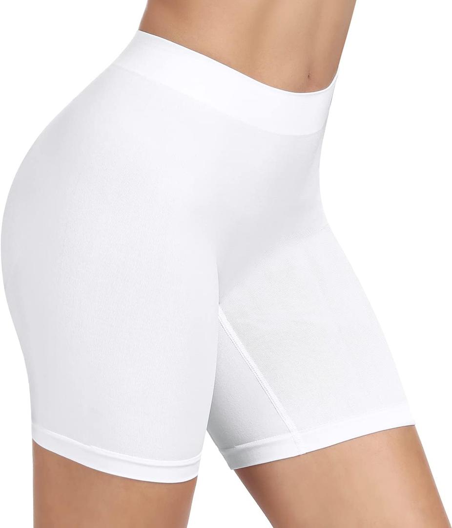BESTENA Slip Shorts for Under Dresses Seamless Smooth Workout Yoga Bike Shorts for Women (White, S)