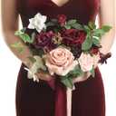 Ling's moment Artificial Flowers Red Bridesmaid Bouquet, Red & Blush Wedding Flowers Bouquets for Bridesmaids, 7 Inch Bridal Bouquets for Bridesmaids, Wedding Decor, Anniversary, etc