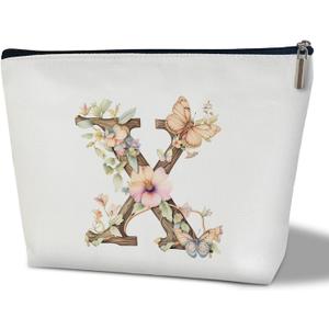 Monogrammed Makeup Bag Gifts for Women, Personalized Initial Letter X Small Cosmetic Bag for Purse Zipper Travel Toiletry Bag Birthday Gift for Friend Daughter Wedding Gift for Bridal Bridesmaid -B22