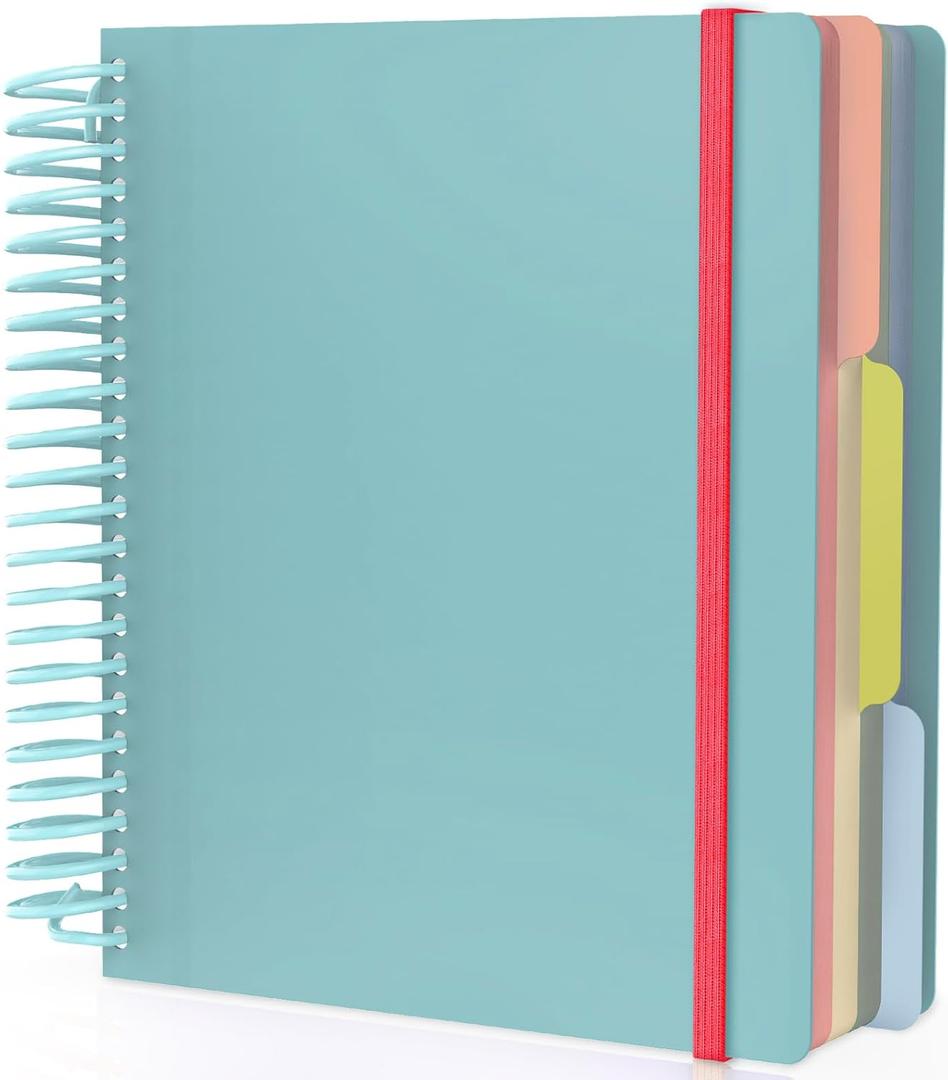 EUSOAR 3 Subject Spiral Notebook, 1 Pack A5 7.3" x 8.1" College Ruled Notebook with Pockets, Hardcover Women Notebook 240 Pages Thick Paper with Dividers for Work Office School Supplie-Light Blue