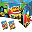 2Pcs Superhero Birthday Party Tablecloths Plastic 70.8x42.5 Inches Comic Super Hero City Disposable Table Cloth for Little Hero Birthday Party Hero Cityscape Table Cover Decortions