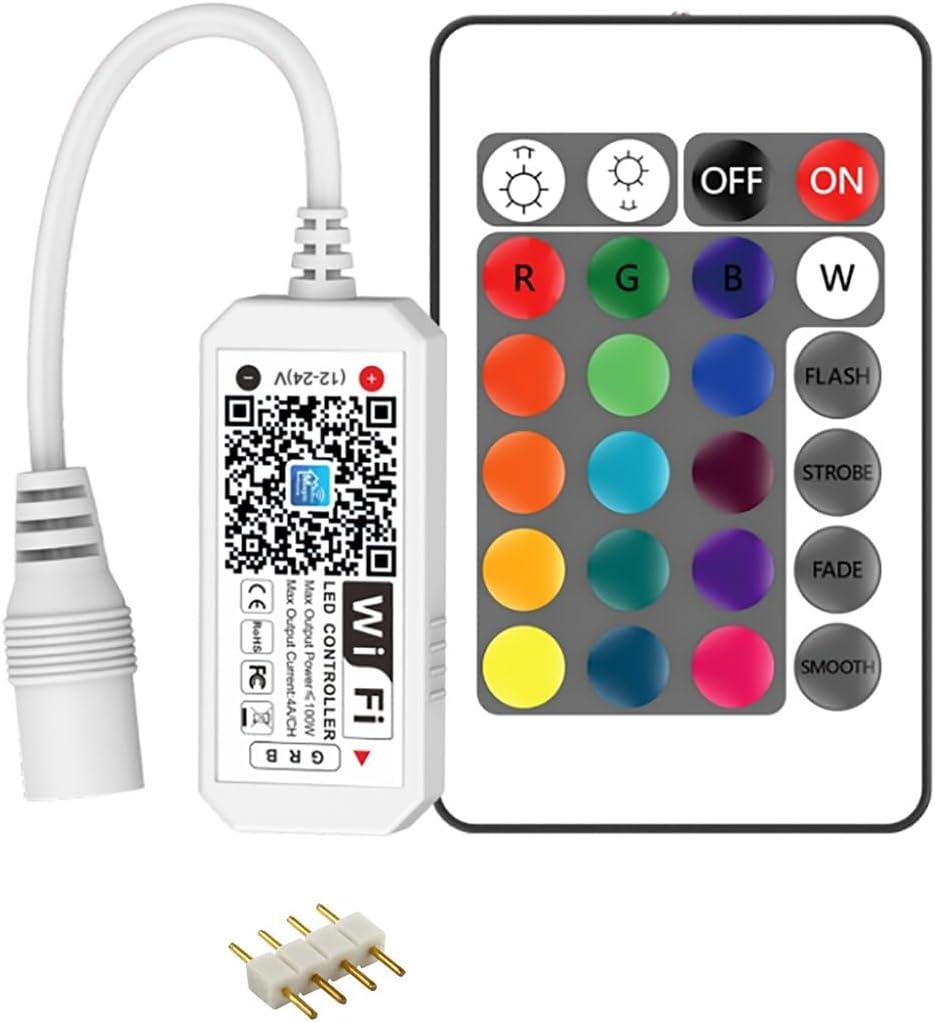 RGBZONE 4 Pin WiFi RGB LED Controller, RF Wireless Remote Control, DC 5V/12V/24V for 5050 3528 5630 RGB LED Strip Lights, Compatible with Alexa Google Home IFTTT