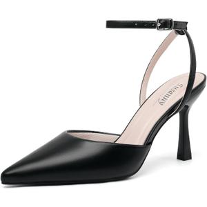 Susanny Black Heels for Women Stiletto Closed Pointed Toe Backless Dress Shoes High Heels Sexy Kitten Pumps Wedding Guest Party Dance Prom Club Ankle Strappy Dressy Comfort Shoes 9
