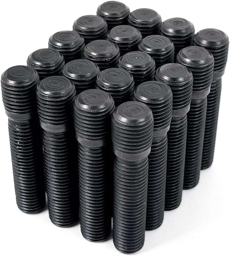 Customadeonly 20 Pieces Stud Conversion 14x1.5 to 12x1.5 Thread Black Plated Carbon Steel 61mm Length (44mm Shank) Compatible for Porsche Audi VW