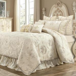 Loom and Mill Luxury Comforter Set, Jacquard Floral Design Comforter King Sets for Bedroom, Quality Bedding Set Princess Style with Euro Shams, Bedskirt, Decorative Pillows, Creamy Apricot, 9 Pieces