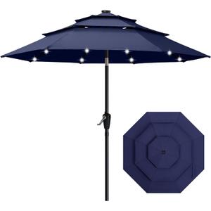 ABCCANOPY 11FT 3-Tier Solar Patio Umbrella, 32 LED Lights, Navy Blue 
