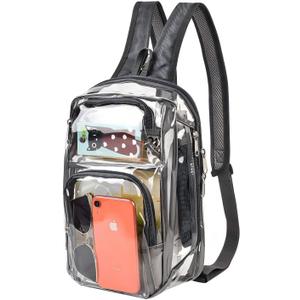 Clear Backpack Stadium Approved 12126 with Breathable Shoulder Straps, Clear Sling Bag for Stadium Work Concert Festival - Grey