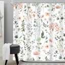 Cinbloo Cute Floral Shower Curtain,Sage Green Flower Fabric Bathroom Curtains,Wildflower Spring Summer Butterfly Plants Leaves Botanical Women Girls Girly Cloth Shower Curtain Set with Hooks, 72Wx72H