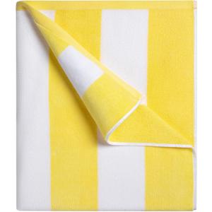 cabanana Large Oversized Beach Towel - 35 x 70 Inch Cotton Pool Towel, Yellow Striped Soft Cabana Swim Towel